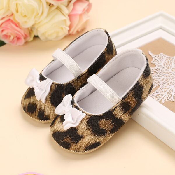 

Baby Girl Bow Decor Leopard Pattern Flats, Brown
