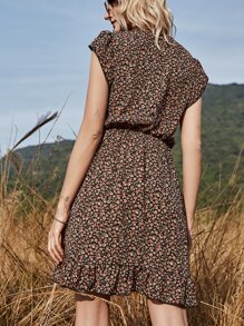 Breezaya Ditsy Floral Ruffle Hem Wrap Dress