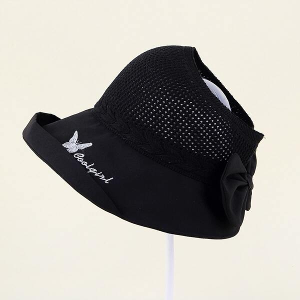 

Butterfly Embroidery Visor Hat, Black