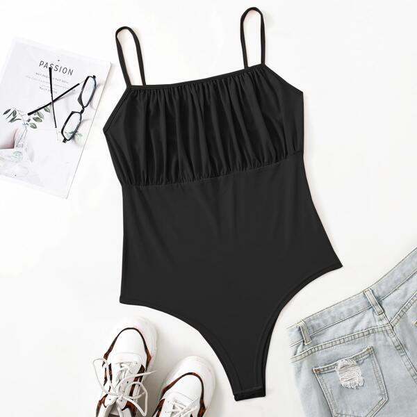 

Plus Ruched Bust Cami Bodysuit, Black