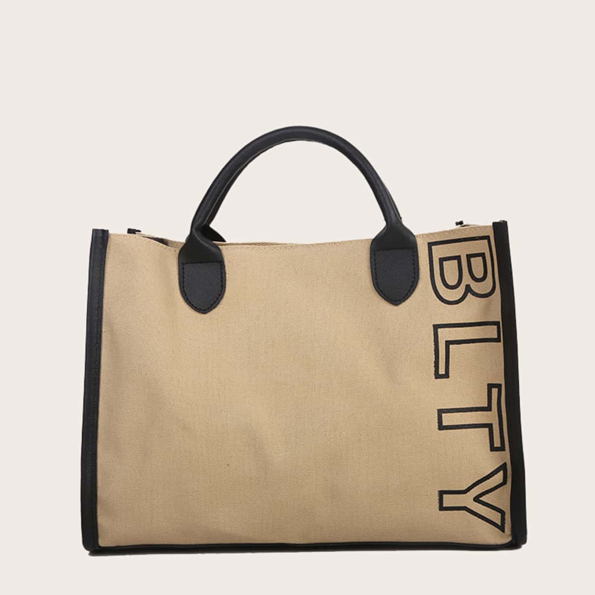 

Letter Graphic Canvas Tote Bag, Khaki