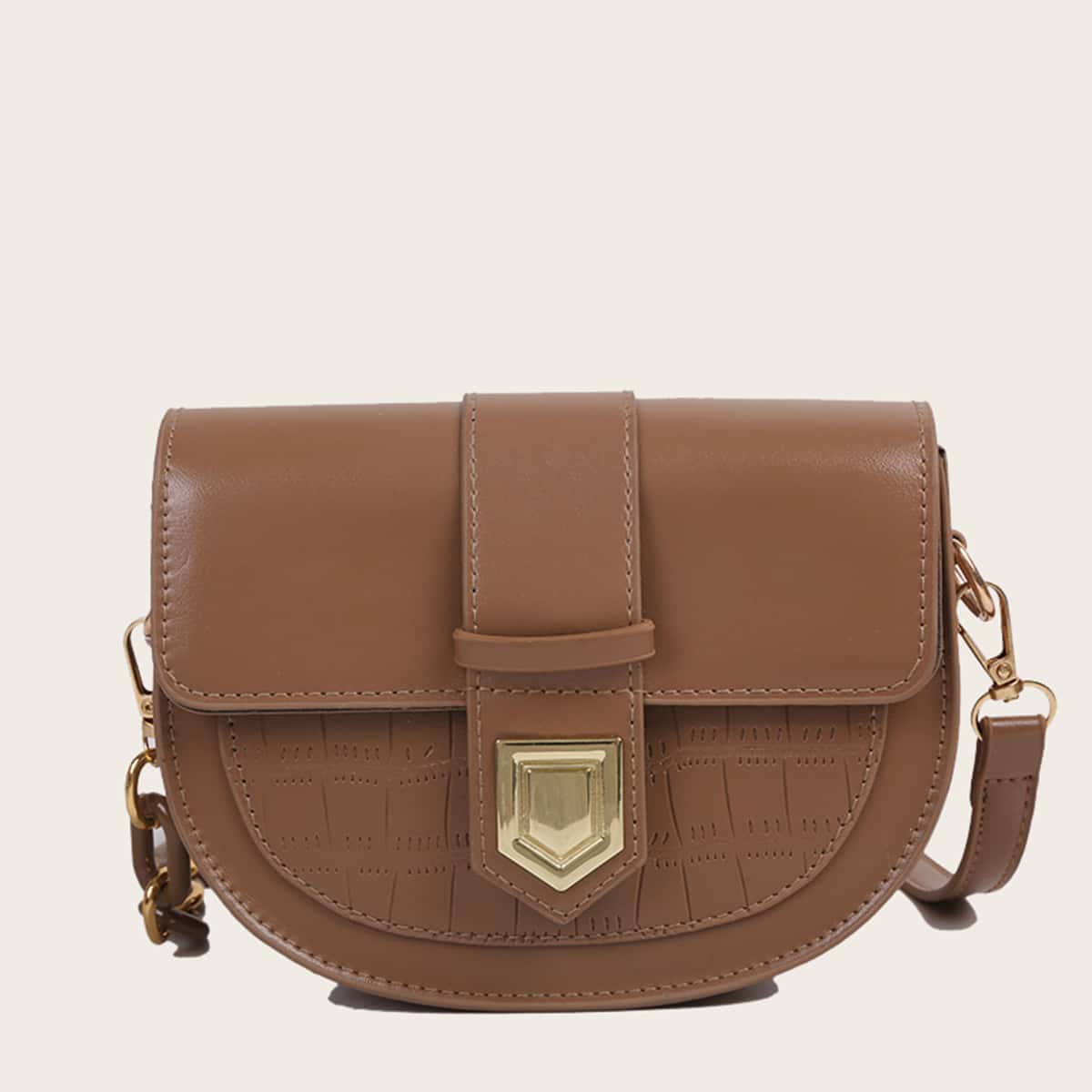 

Croc Embossed Saddle Bag, Coffee brown