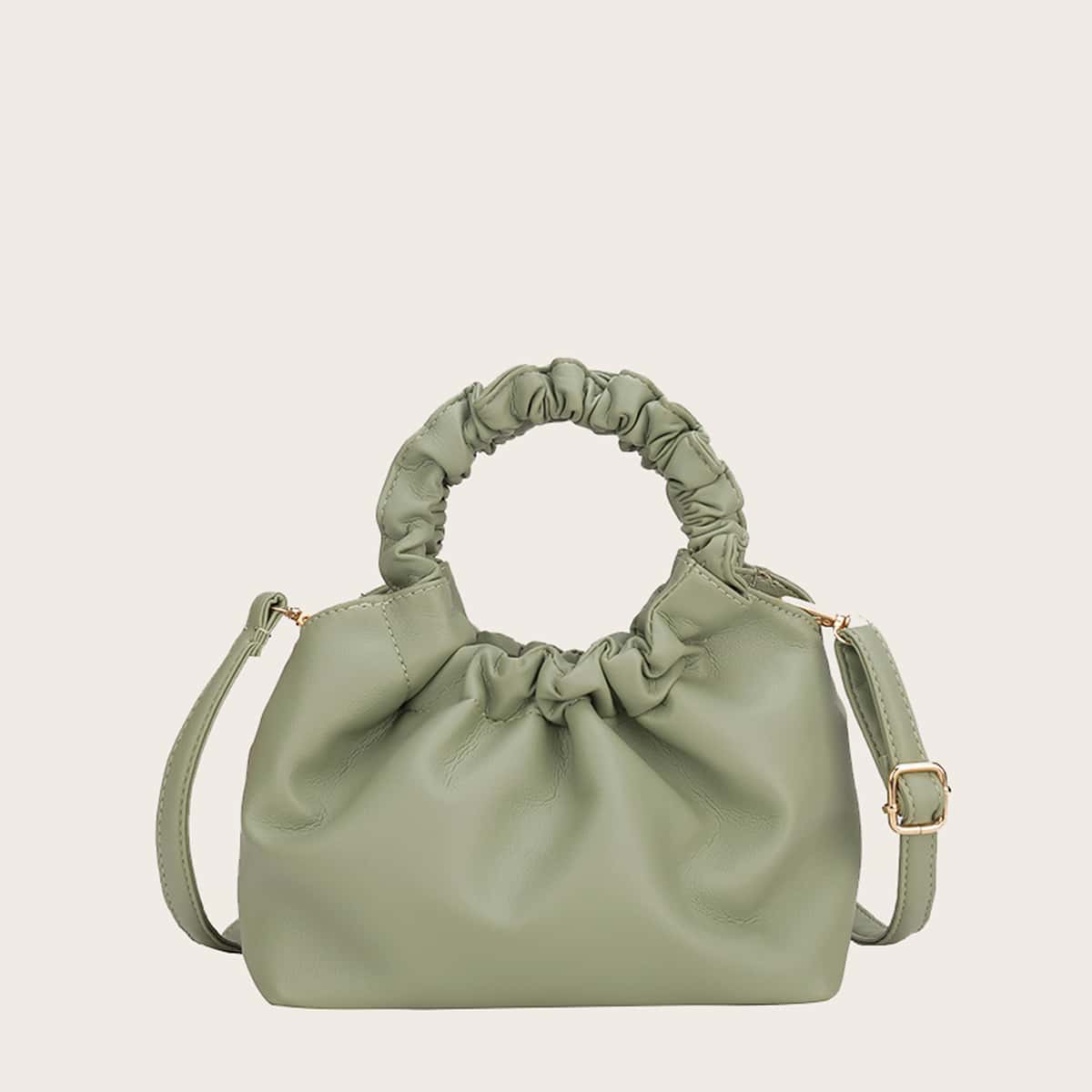 

Ruched Ring Handle Satchel Bag, Green