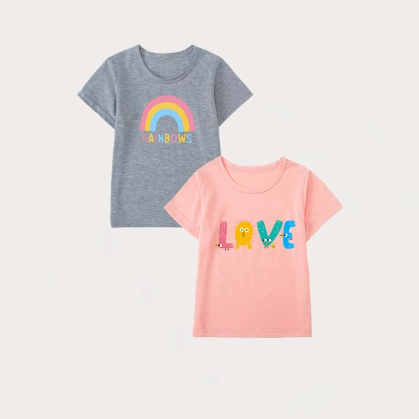 

Toddler Girls 2 Pack Rainbow And Letter Graphic Tee, Multicolor