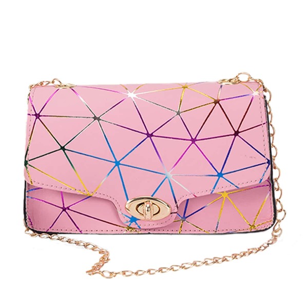 

Geometric Graphic Twist Lock Chain Bag, Pink
