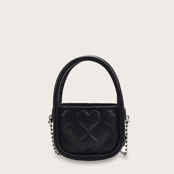 

Mini Heart Embossed Satchel Bag, Black