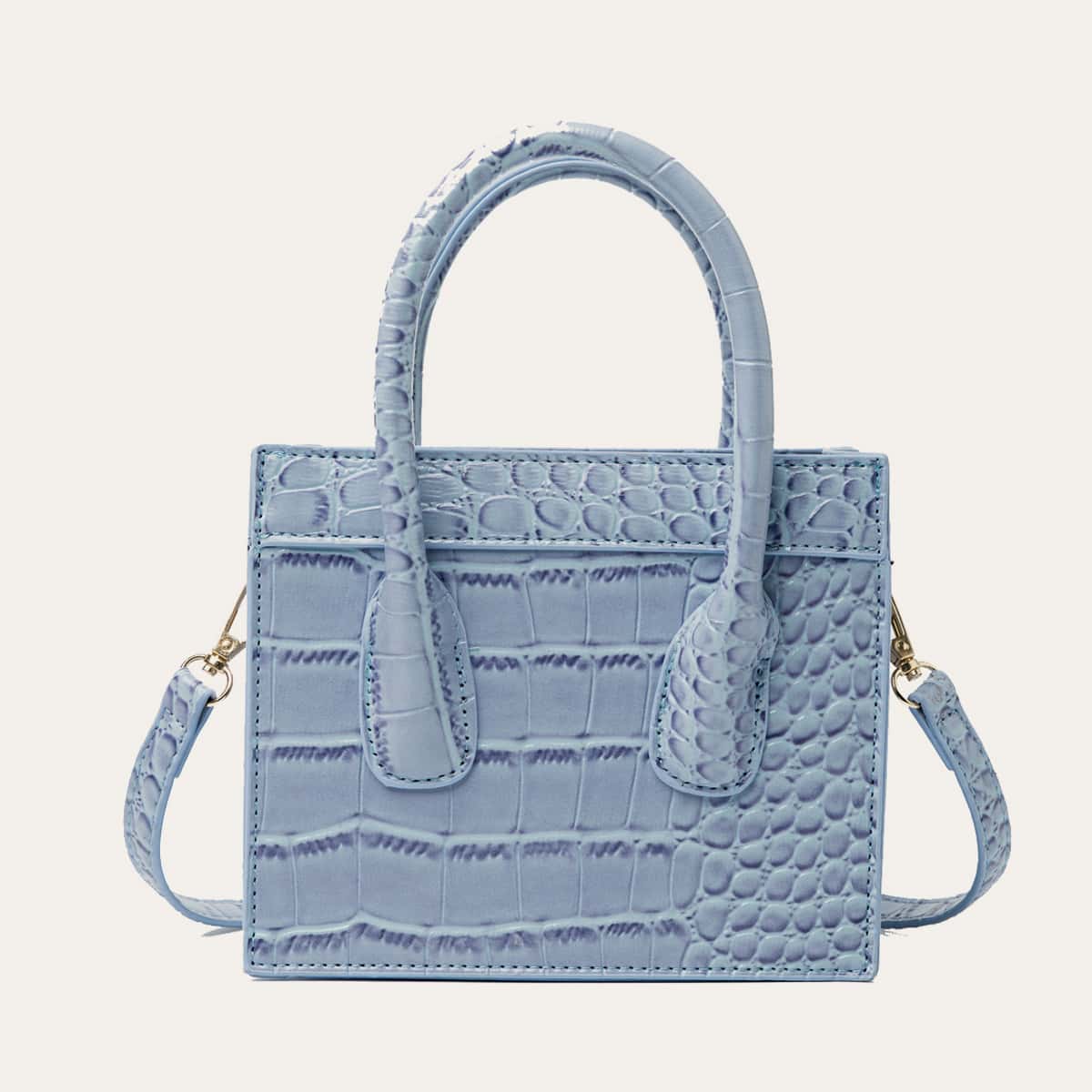 

Croc Embossed Satchel Bag, Blue