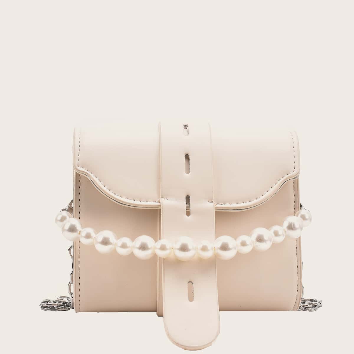 

Mini Faux Pearl Decor Crossbody Bag, Beige