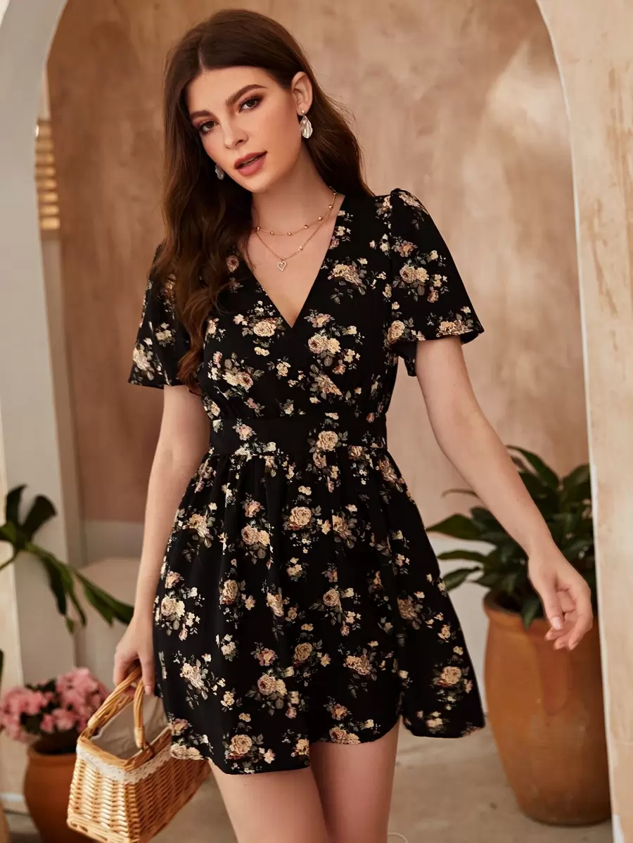 SHEIN VCAY Floral Print A Line Dress - Multicolor - View 1