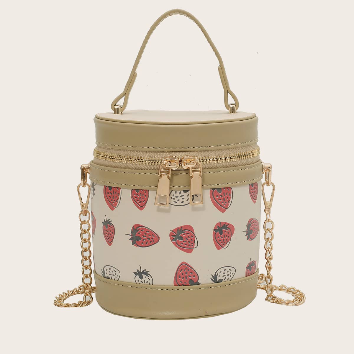 

Strawberry Graphic Bucket Bag, Khaki