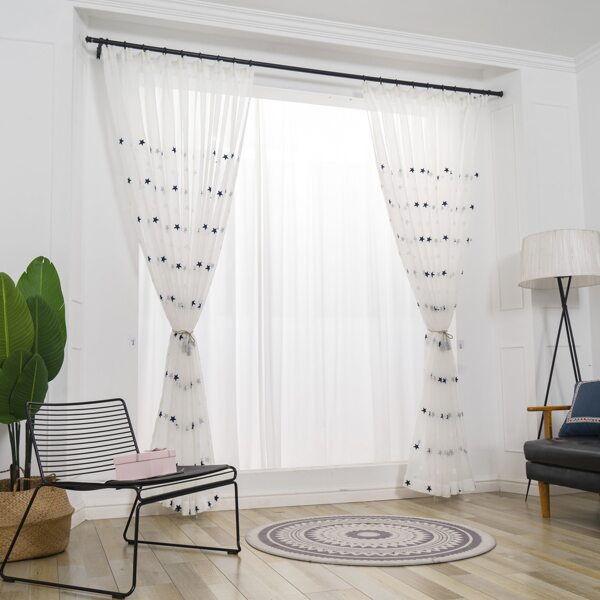 

Star Embroidery Single Panel Curtain, White