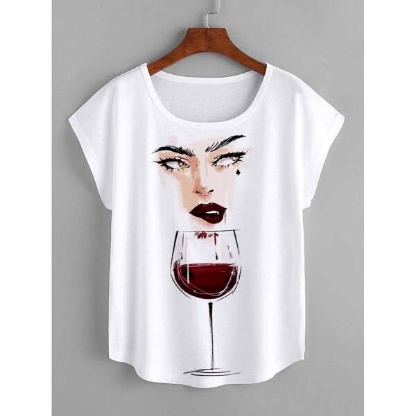 

Plus Figure And Wine Print Tee, White