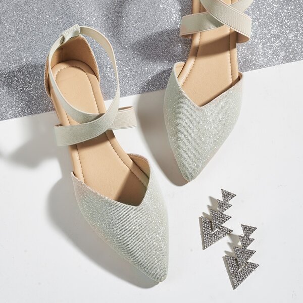 

Glitter Ankle Strap Flats, Champagne