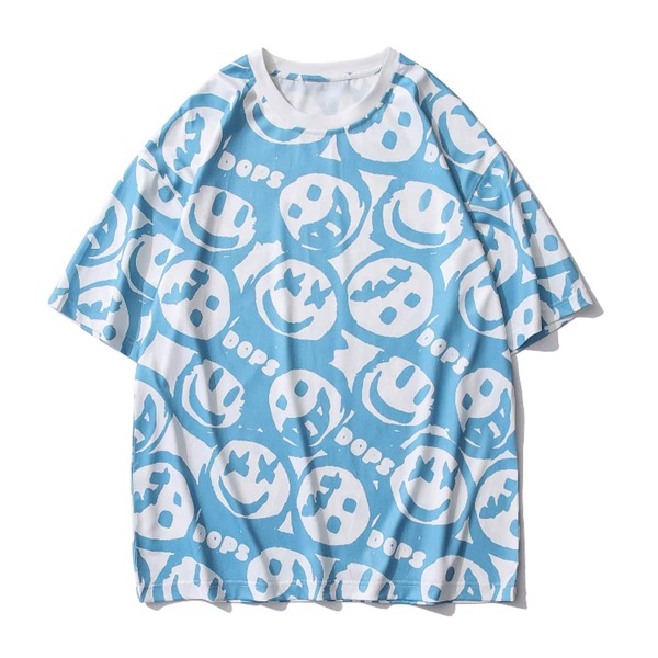 

Men Smile Face And Letter Graphic Tee, Blue and white