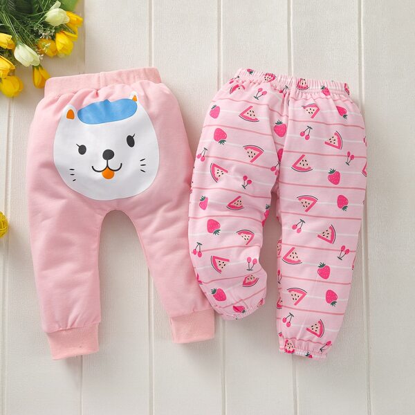 

Baby Girl 2pcs Fruits & Cartoon Graphic Sweatpants, Baby pink