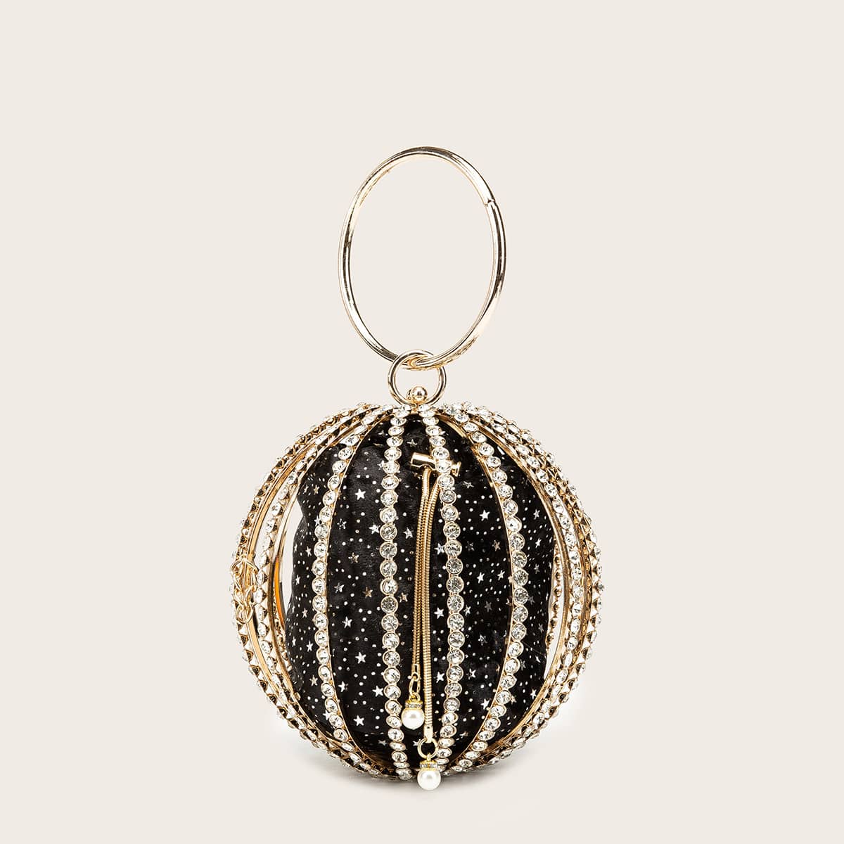 

Rhinestone Decor Clutch Bag With Inner Pouch, Black