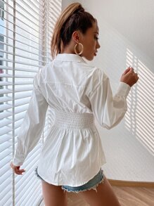 GENKIRA Shirred Waist Drop Shoulder Shirt - White - View 2