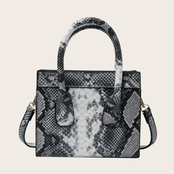 

Snakeskin Satchel Bag, Black