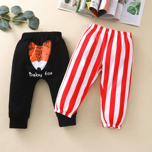 

Baby Unisex 2pcs Cartoon And Striped Print Pants, Multicolor
