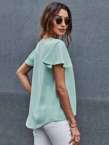 V領蝴蝶袖弧形下擺襯衫 - 薄荷綠 - 查看 2