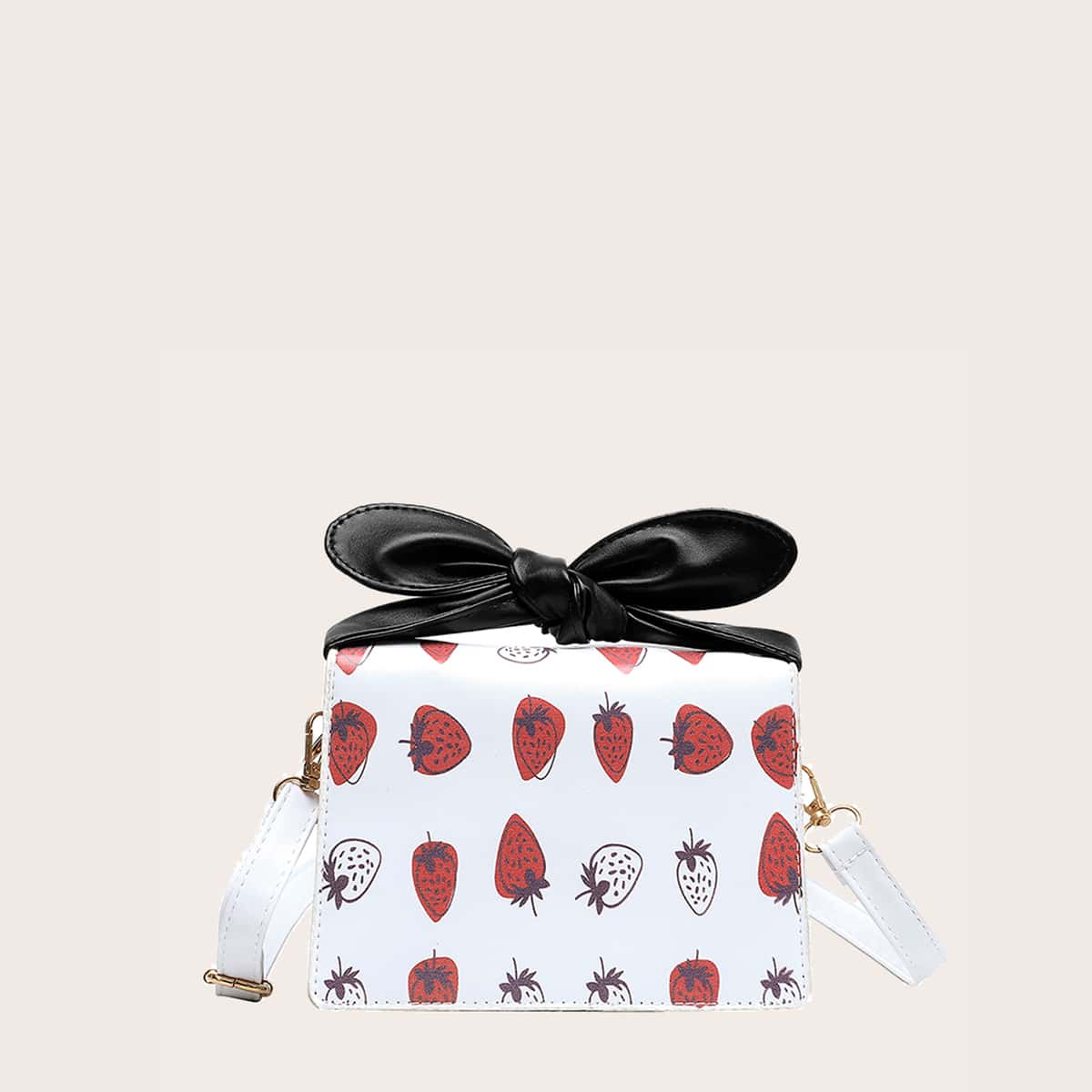 

Strawberry Knot Handle Satchel Bag, Black