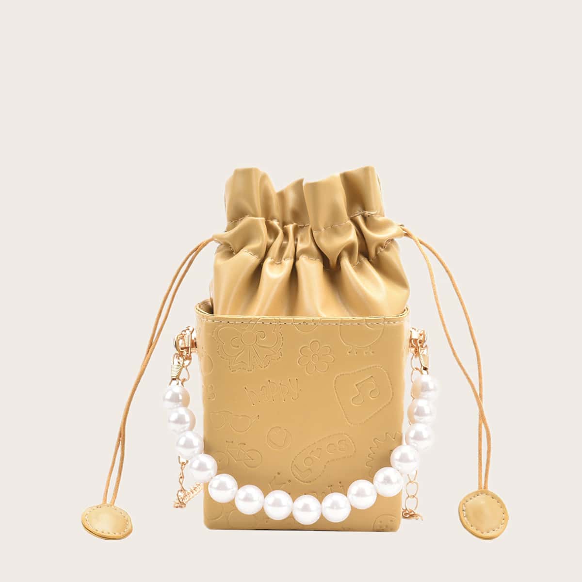 

Cartoon Embossed Faux Pearl Bucket Bag, Yellow