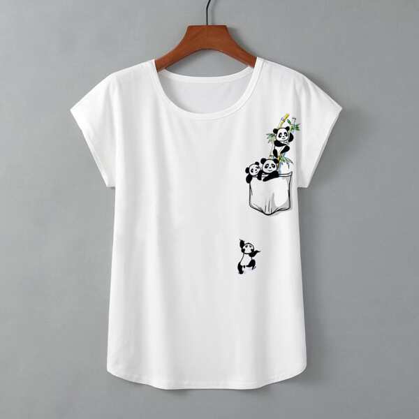 

Cartoon Panda Print Tee, White