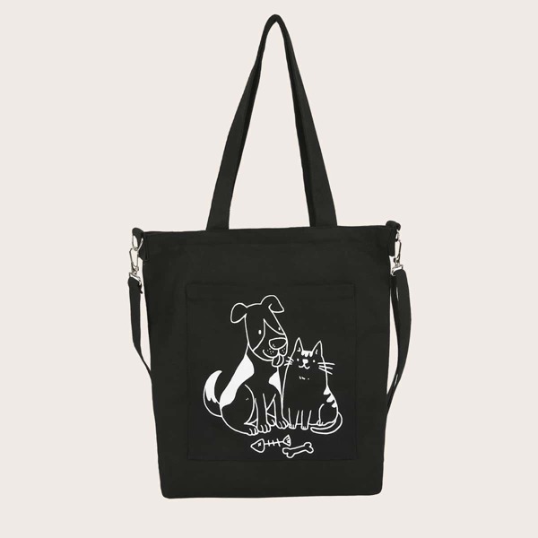 

Cartoon Graphic Shopper Bag, Black