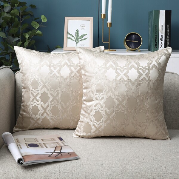 

1pc Geometric Pattern Cushion Cover Without Filler, Champagne
