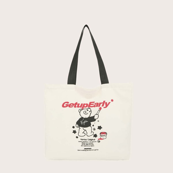 

Cartoon Graphic Shopper Bag, Beige
