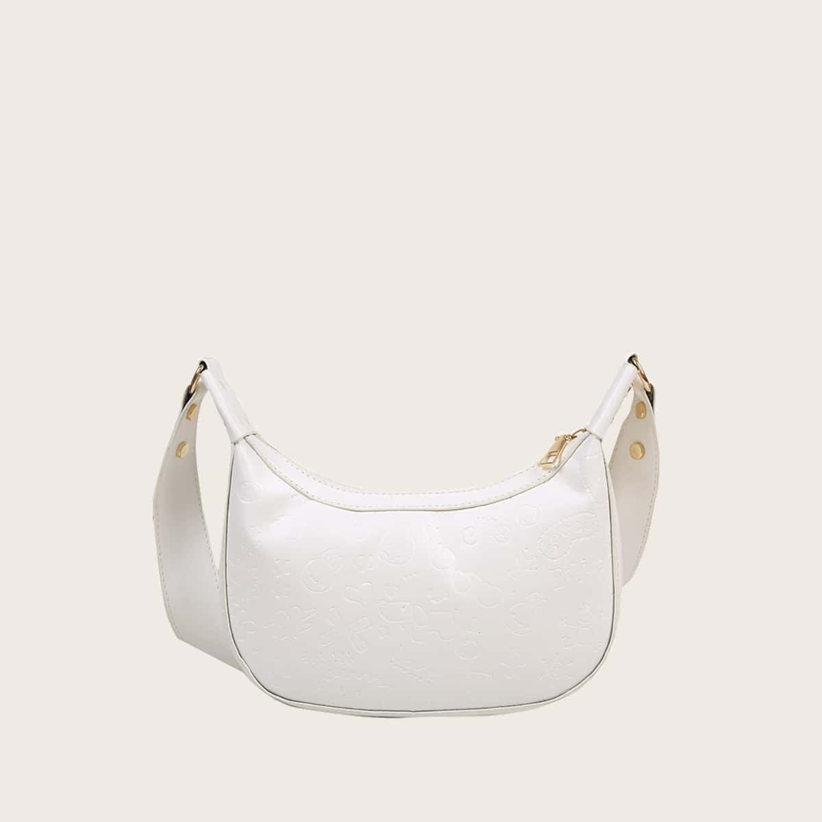 

Cartoon Embossed Crossbody Bag, White