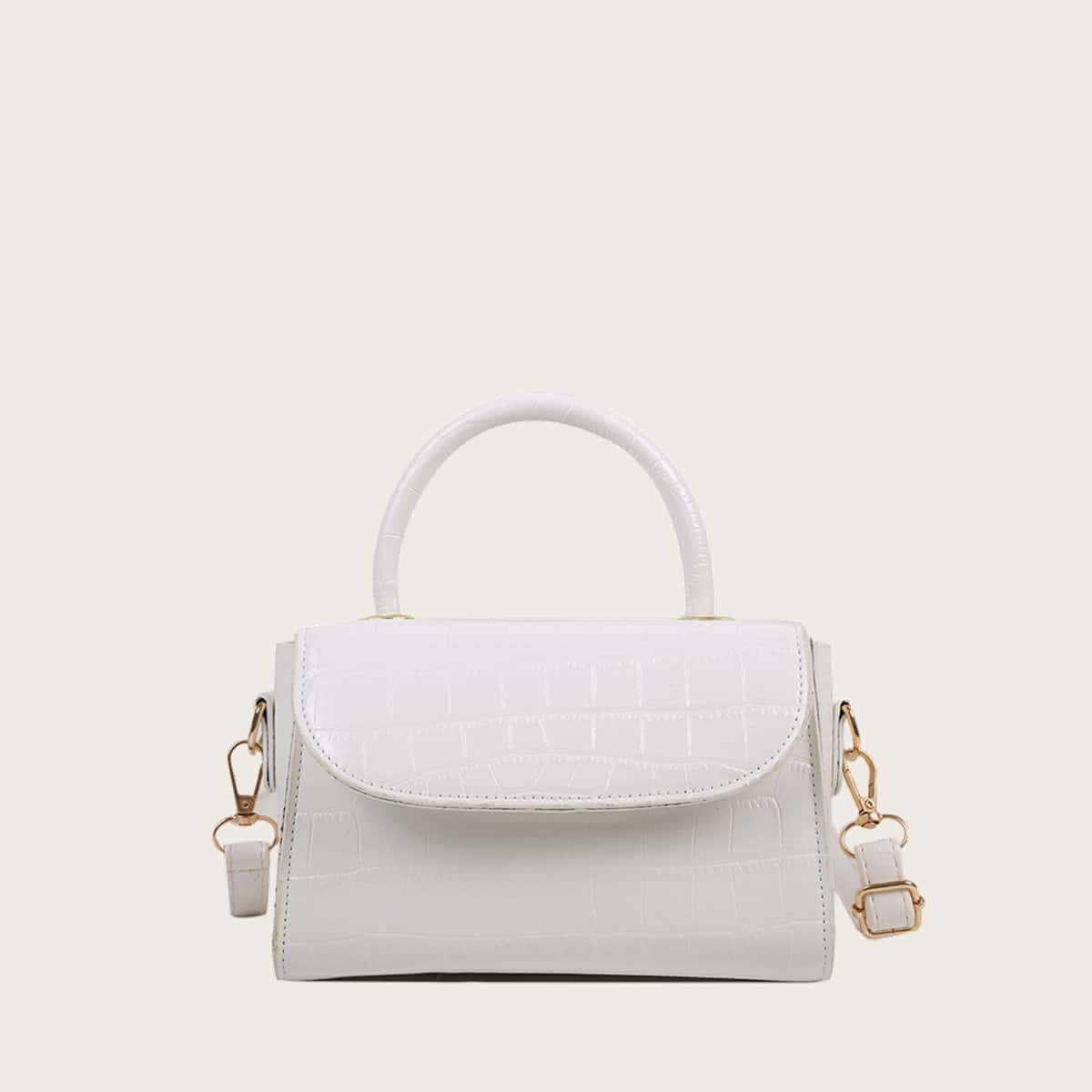 

Croc Embossed Satchel Bag, White