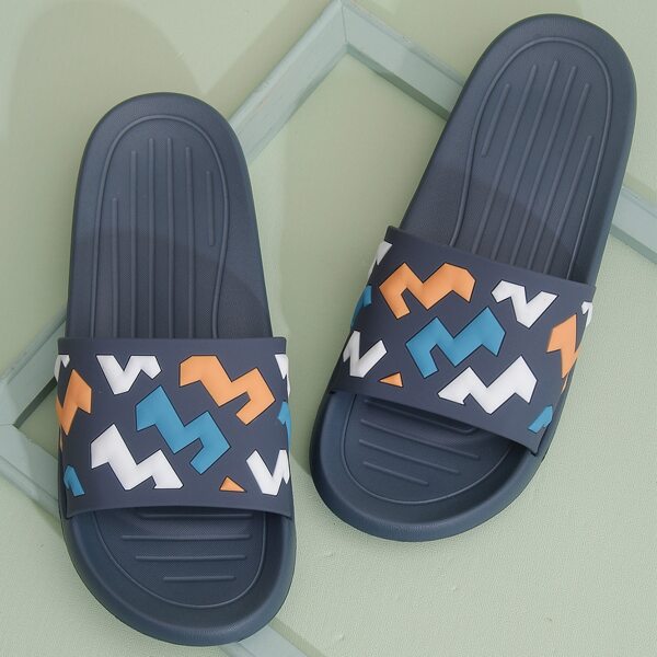 

Men Color Block Open Toe Slides, Navy blue