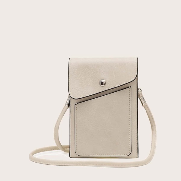 

Snap Button Flap Phone Bag, Beige