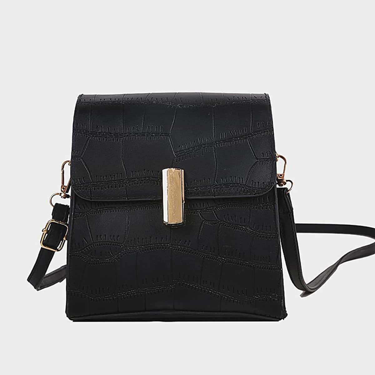 

Cartoon Embossed Crossbody Bag, Black