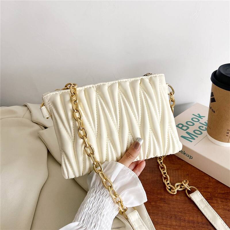 

Quilted Chain Crossbody Bag, Beige