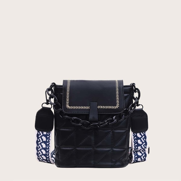 

Stitch Detail Chain Bucket Bag, Black