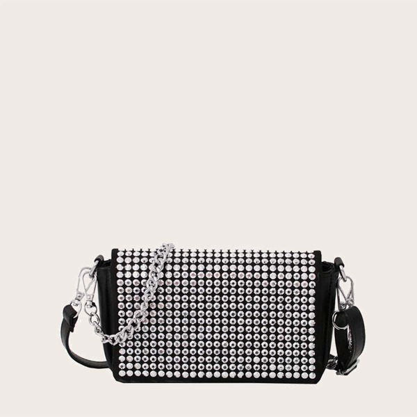 

Studded Decor Crossbody Bag, Black