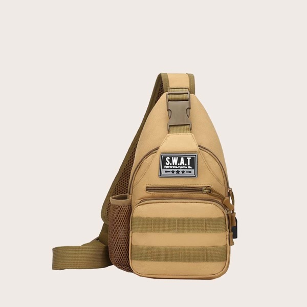 

Men Letter Patch Sling Bag, Khaki