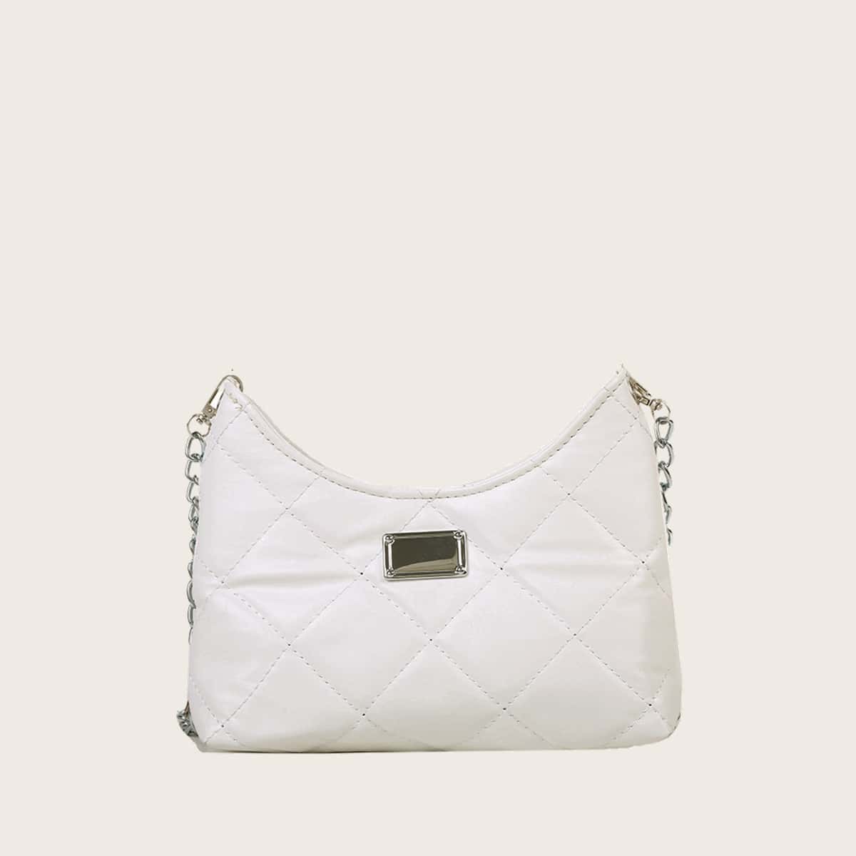 

Quilted Chain Crossbody Bag, White