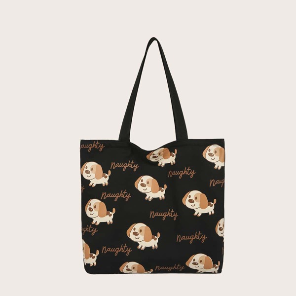 

Cartoon Graphic Shopper Bag, Black
