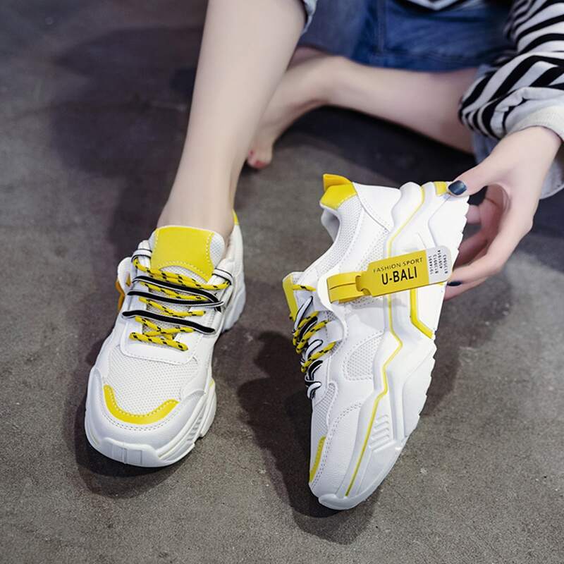 

Colorblock Lace-up Mesh Chunky Sneakers, White