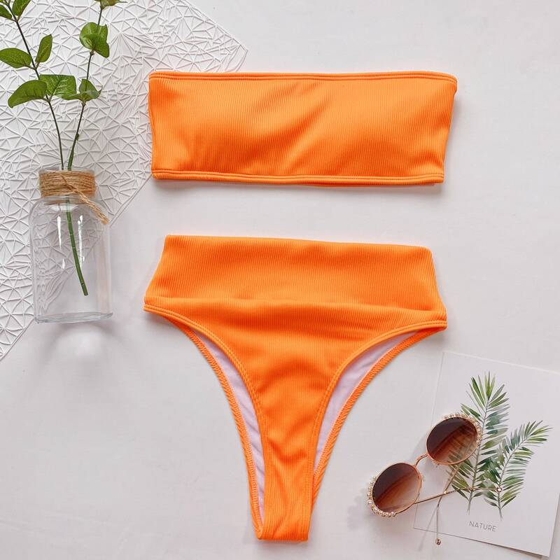 

Bandeau High Waisted Bikini Swimsuit, Orange