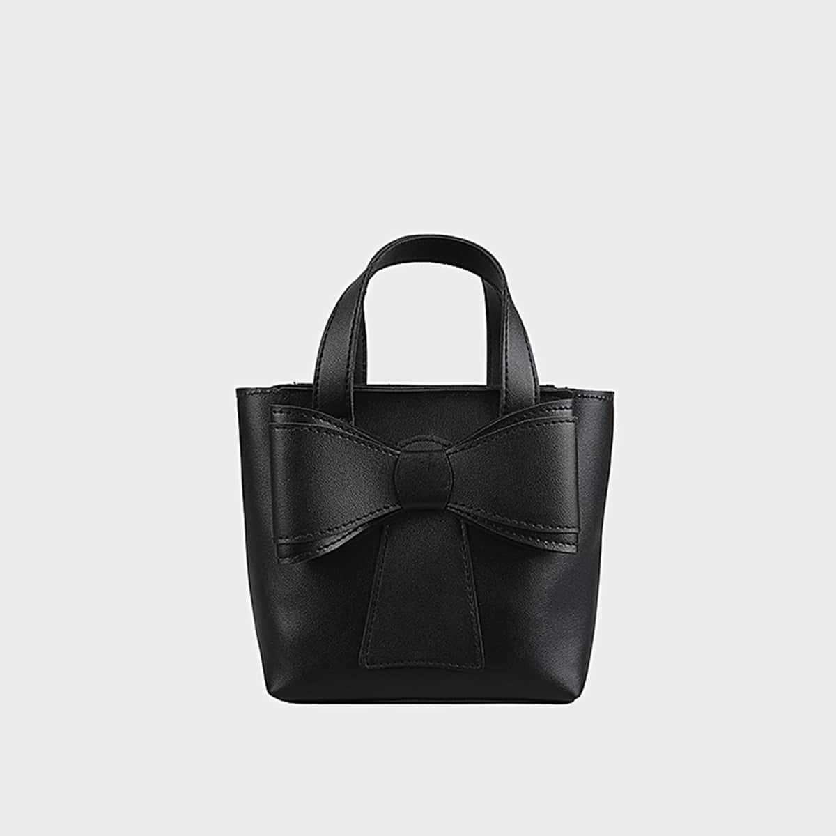 

Solid Bow Satchel Bag, Black