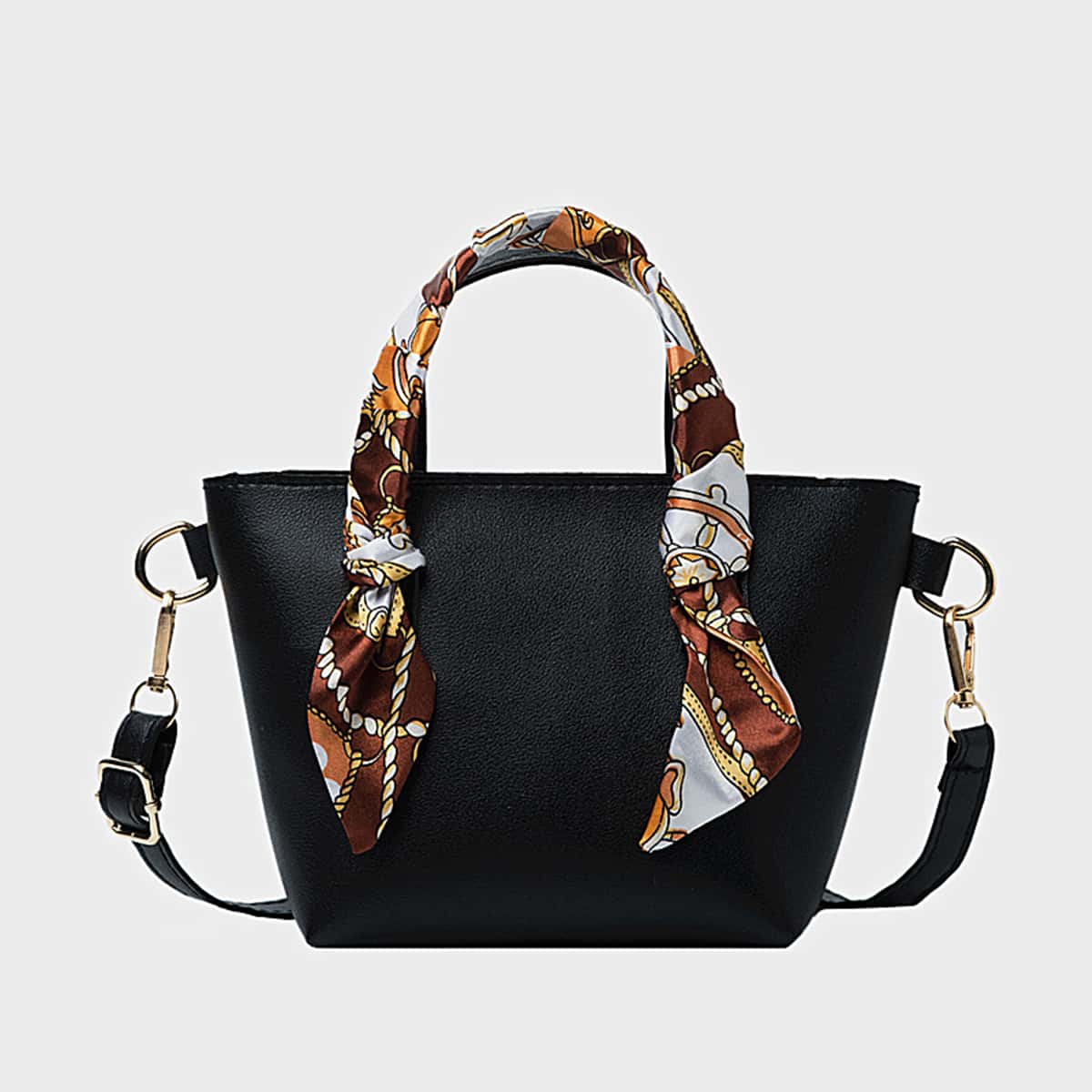 

Solid Scarf Handle Satchel Bag, Black
