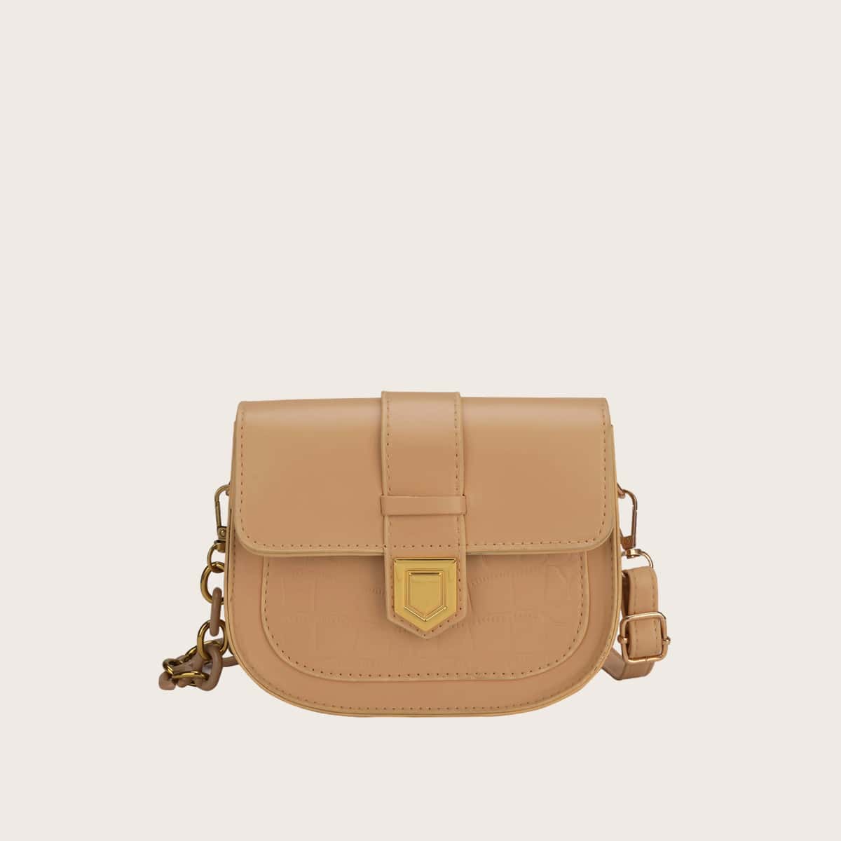Croc Embossed Saddle Bag, Apricot