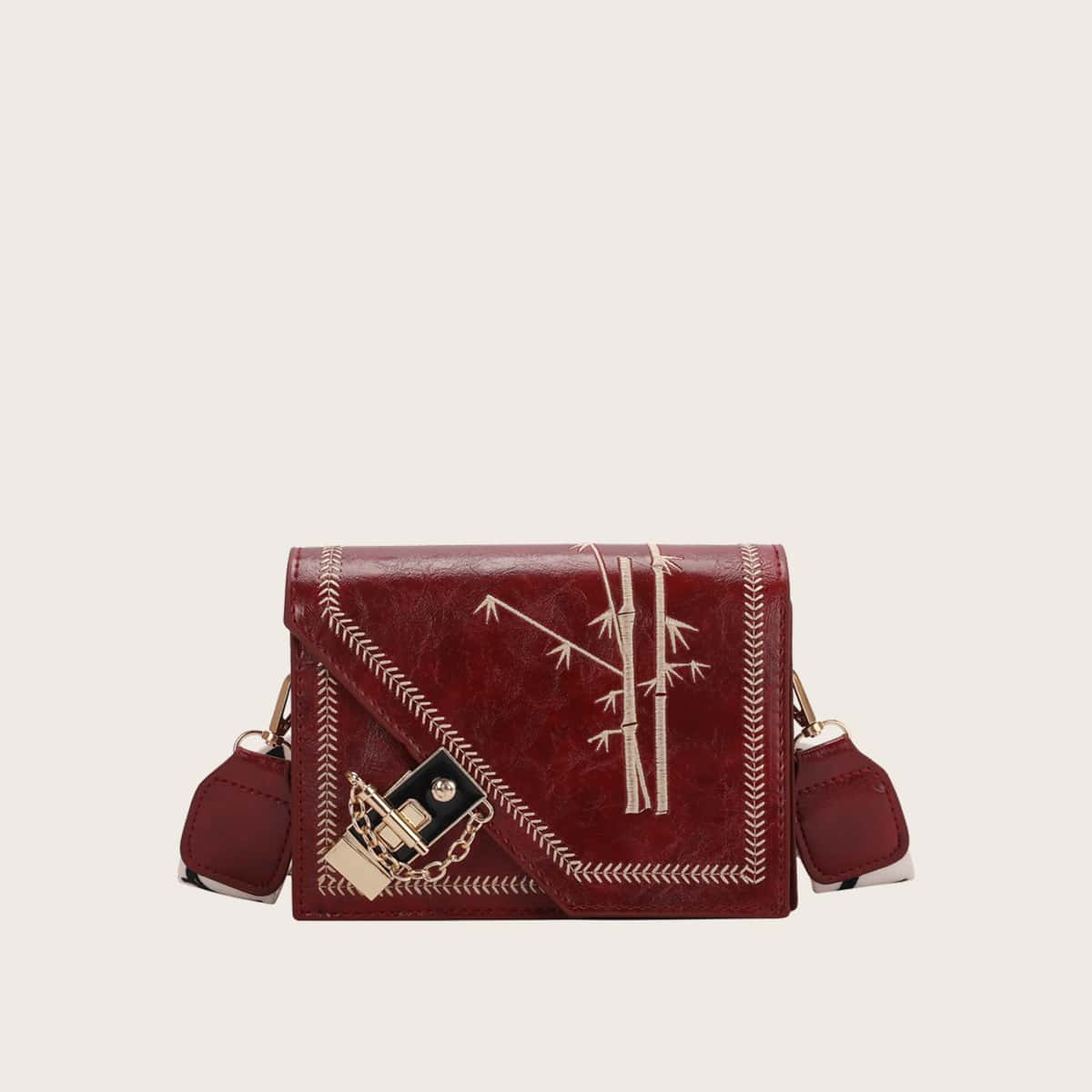 

Bamboo Embroidery Crossbody Bag, Red