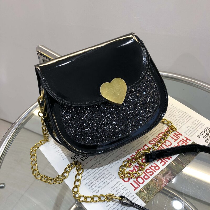 

Glitter Heart Saddle Bag, Black