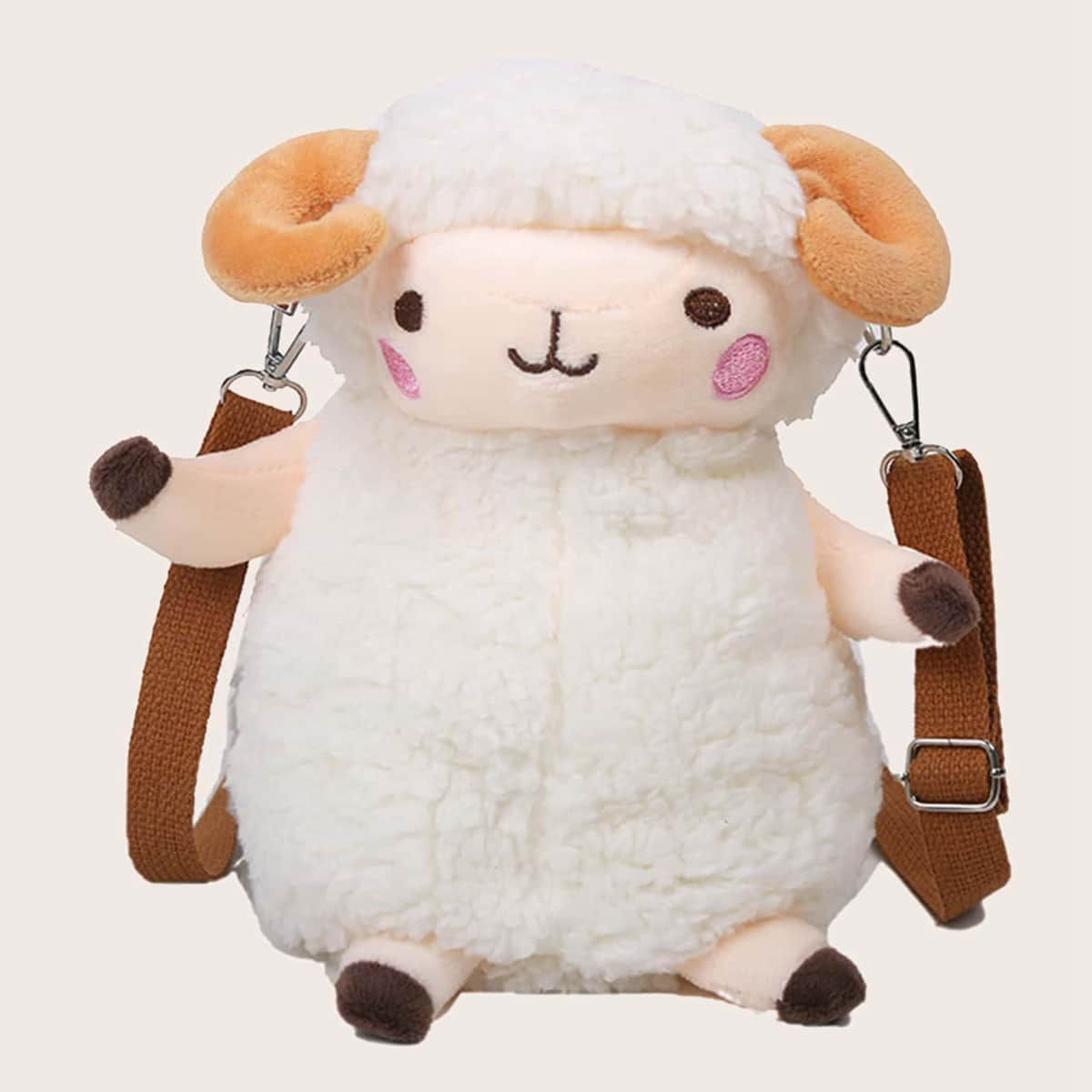 

Cartoon Sheep Fluffy Crossbody Bag, Beige