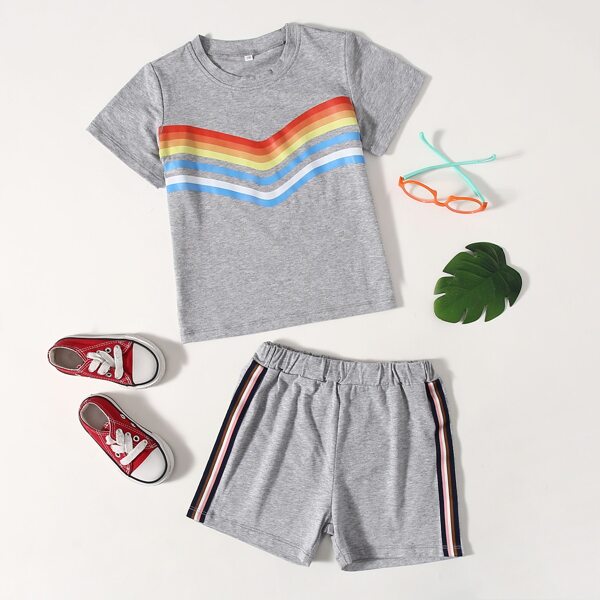 

Toddler Boys Rainbow Stripe Tee & Track Shorts, Grey